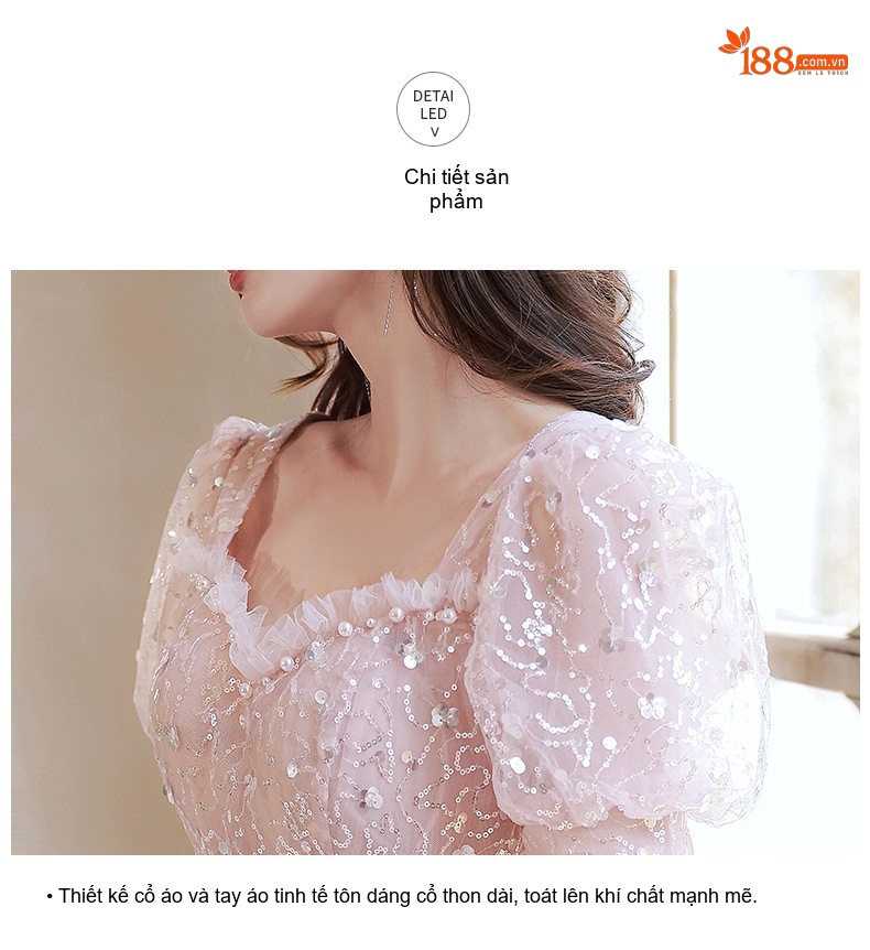 Váy Dự Tiệc Nữ dáng chữ A Tay Bồng Thường Ngày/Đi Tiệc Màu Hồng chi tiết 19
