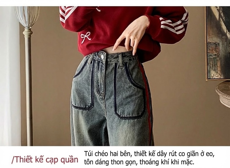 Set Bộ Nữ Áo Dệt Kim Tay Dài Quần Ống Rộng Phong Cách Hàn Quốc Màu Đỏ, Xanh chi tiết 7