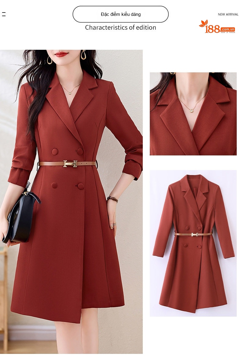 Váy Vest Nữ Dáng Dài Tay Dài Phong Cách Thanh Lịch Màu Đỏ, Đen, Nâu chi tiết 3