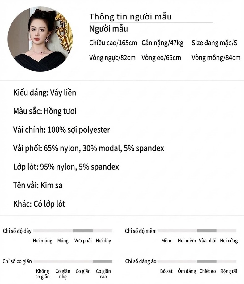 Váy Đầm Nữ Cổ chữ V Tay Dài, Eo Ôm, Chân Váy Xòe Lấp Lánh Màu Hồng, Đen chi tiết 2