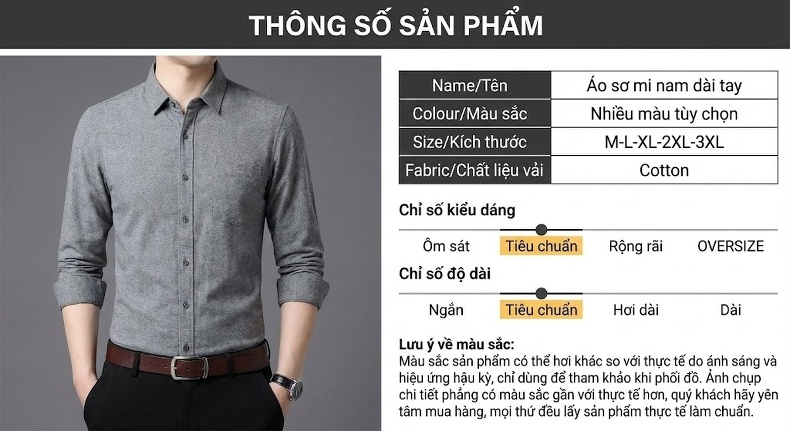 Áo Sơ Mi Tay Dài Nam Cotton Dáng Rộng Phong Cách Hồng Kông Màu Be, Xanh, Nâu, Đen chi tiết 7