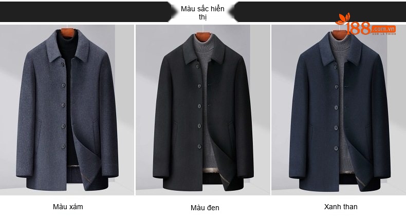 Áo Khoác Dạ Nam Hai Mặt Lông Cừu Trung Niên Giữ Ấm Chống Nhăn Màu Đen, Xám, Xanh Navy chi tiết 1