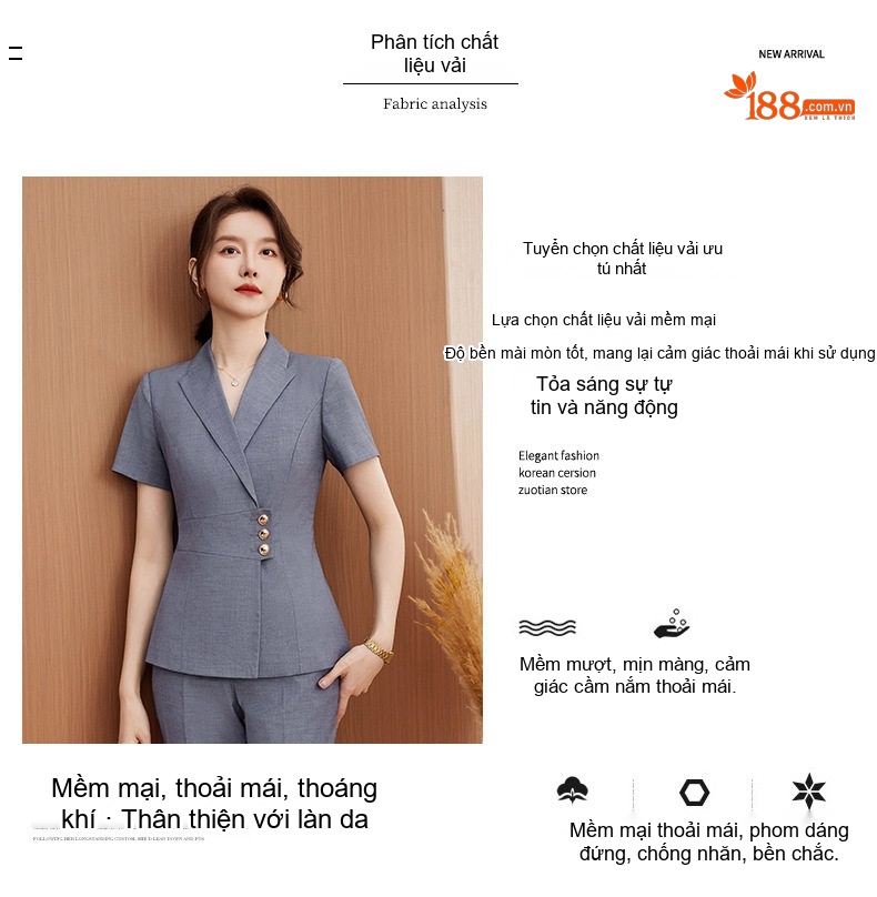 Bộ Vest Công Sở Nữ Tay Ngắn Áo Khoác Chân Váy Màu Đen, Xám, Xanh Navy chi tiết 4
