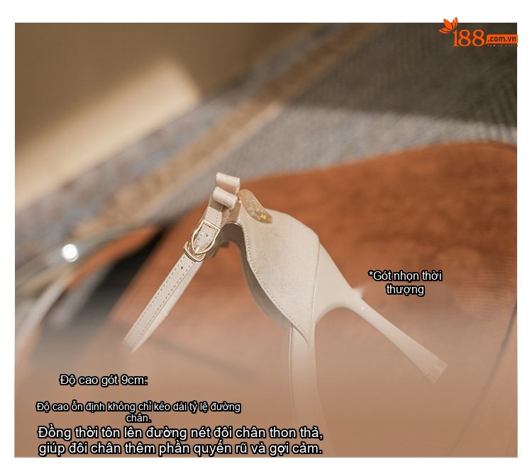 Giày Sandal Cao Gót Nữ Quai Mảnh Hở Ngón Gót Cao 8cm Màu Đen, Kem chi tiết 9