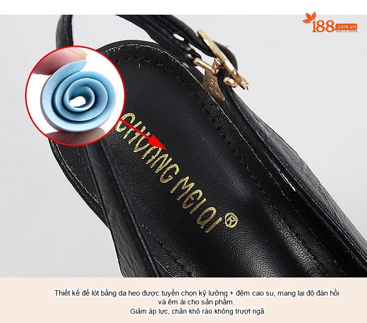 Giày Sandal Cao Gót Nữ Hở Gót Mũi Nhọn Đính Đá Gót Cao 7cm - 8cm Màu Đen, Kem chi tiết 9