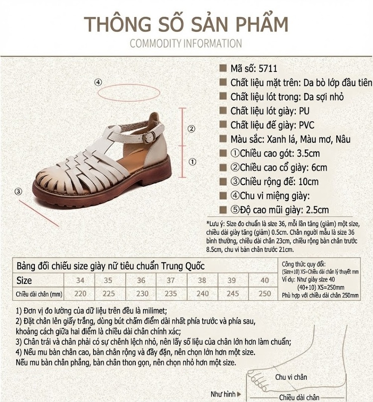 Dép Sandal Nữ Da Heo Quai Lồng Đế Cao 3cm - 4cm Màu Nâu, Xanh Lá, Trắng chi tiết 2