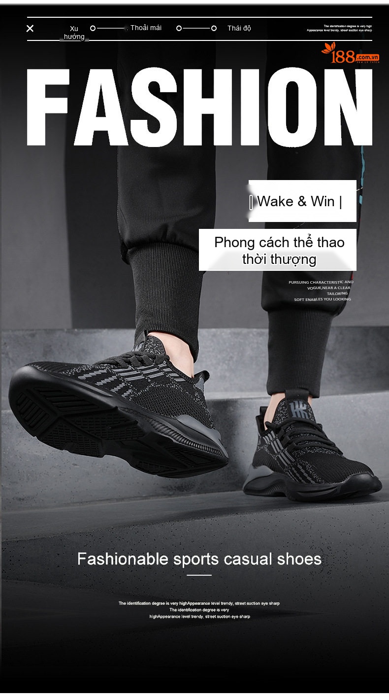 Giày Thể Thao Nam Vải Lưới Thoáng Khí Chiều Cao Đế Khoảng 3cm Màu Đen chi tiết 2