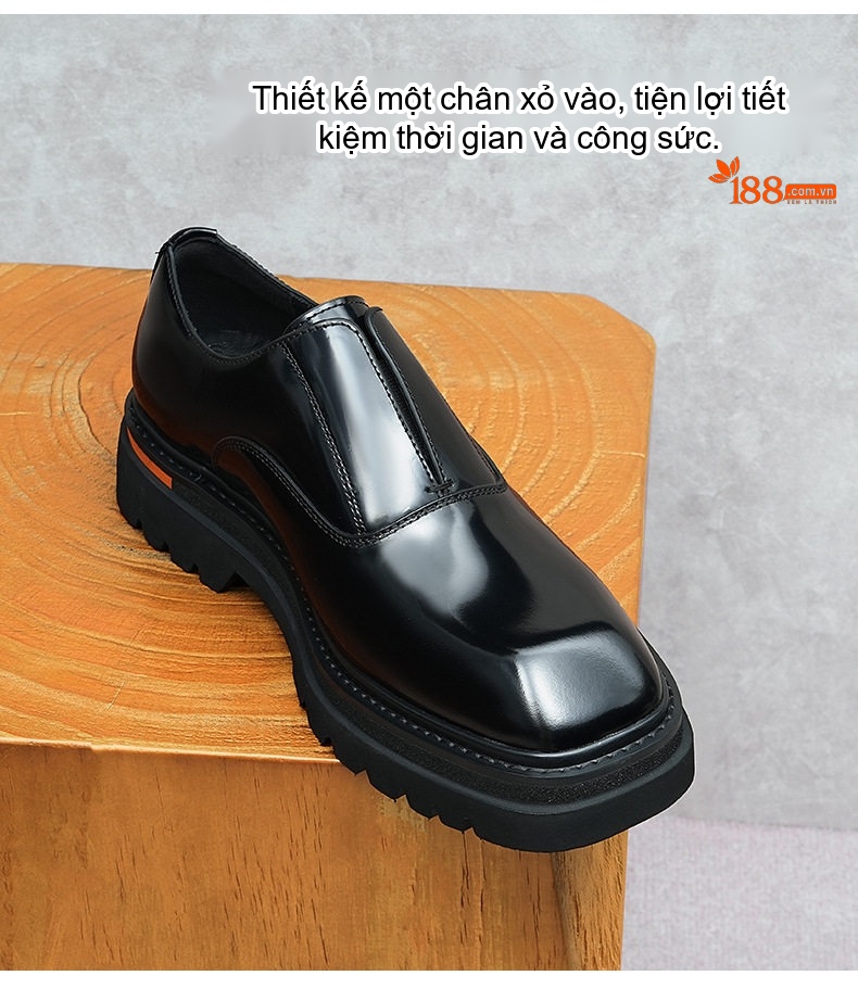 Giày Lười Nam Da Bóng Đế Dày Chiều Cao Đế Khoảng 4cm Màu Đen, Nâu chi tiết 5