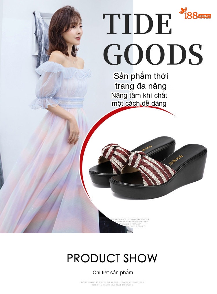 Dép Xuồng Nữ Quai Vải Mũi Hở Đế Bánh Mì Chiều Cao Đế Khoảng 6cm Màu Đen, Kem chi tiết 5