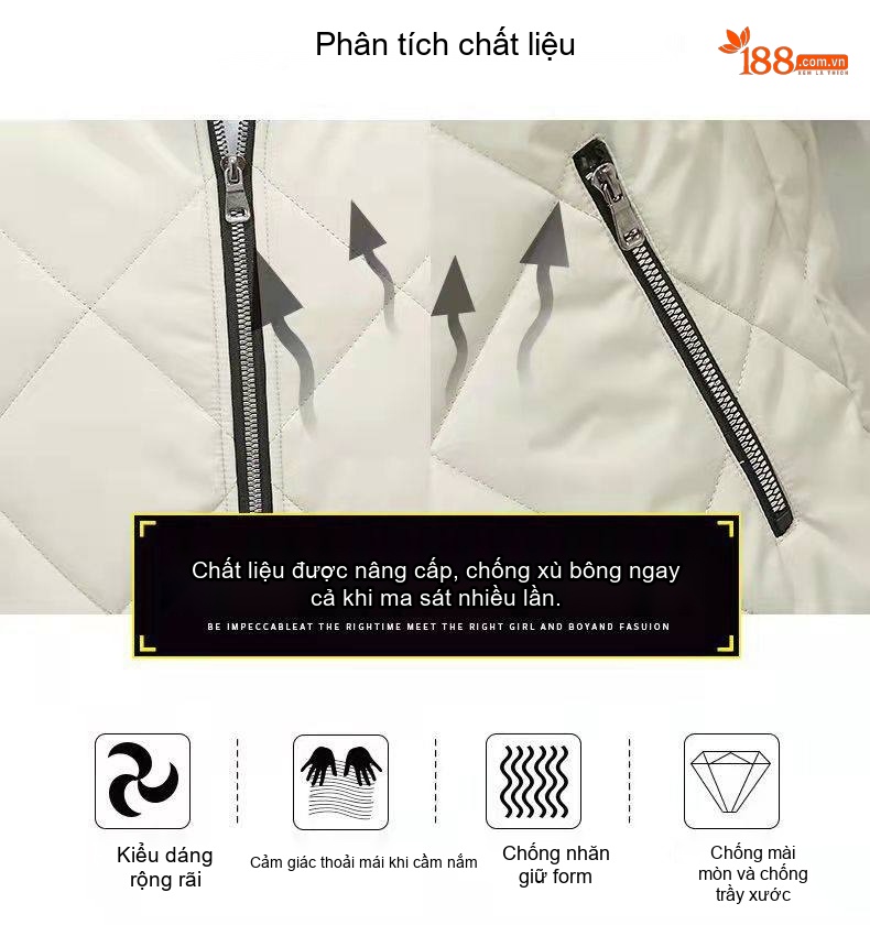 Áo Khoác Phao Nam Cotton Dày Dặn Lót Lông Cừu Giữ Ấm Kiểu Bomber Màu Đen, Xám, Kem chi tiết 2