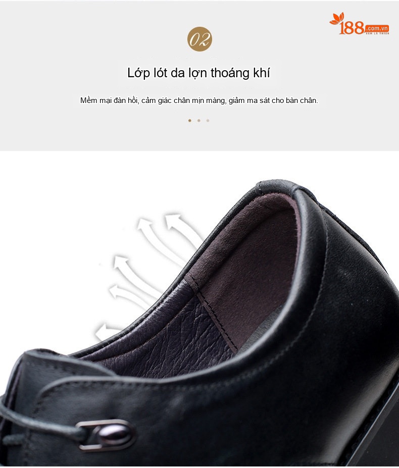 Giày Tây Buộc Dây Nam Da Bò Chiều Cao Đế Khoảng 3cm Màu Đen chi tiết 8