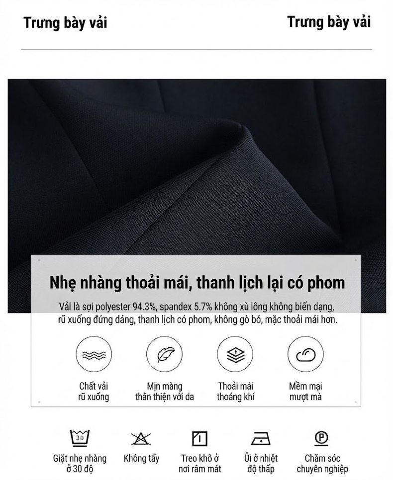 Bộ Vest Công Sở Nữ Quần Dài/Chân Váy Áo Blazer Thanh Lịch Màu Đen, Xanh Dương, Tím chi tiết 8