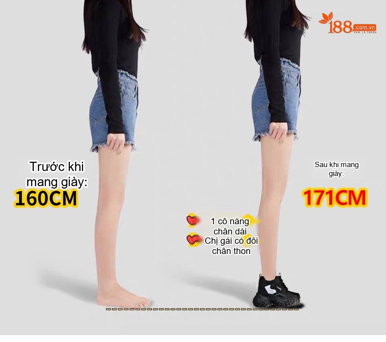 Giày Thể Thao Nữ Đế Dày Chiều Cao Đế 8cm Thoáng Khí Màu Đen, Trắng chi tiết 5