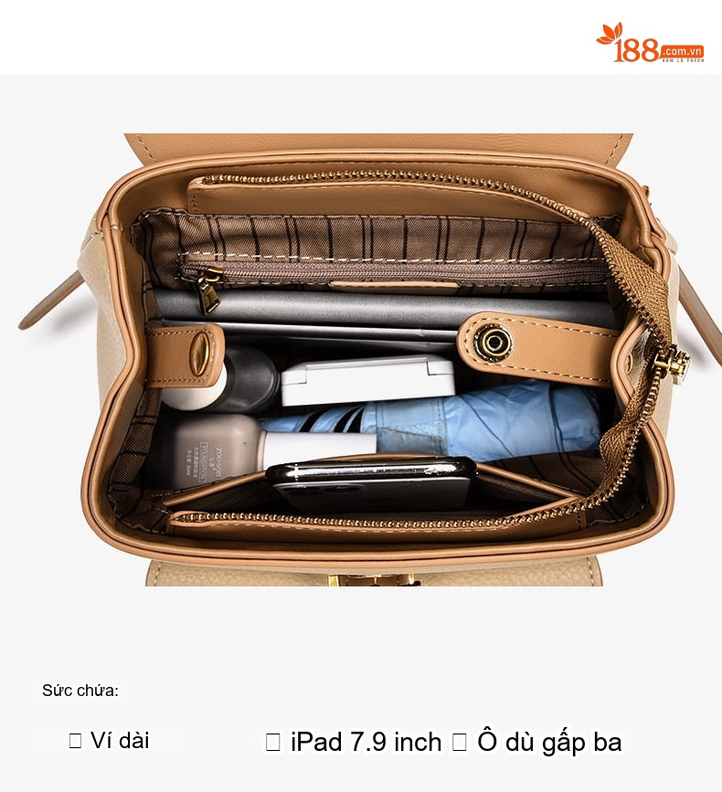 Balo Nữ Thời Trang Da Bóng Cao Cấp, Balo Đeo Vai, Balo Học Sinh Dung Tích Lớn Màu Kem, Nâu, Đen chi tiết 3