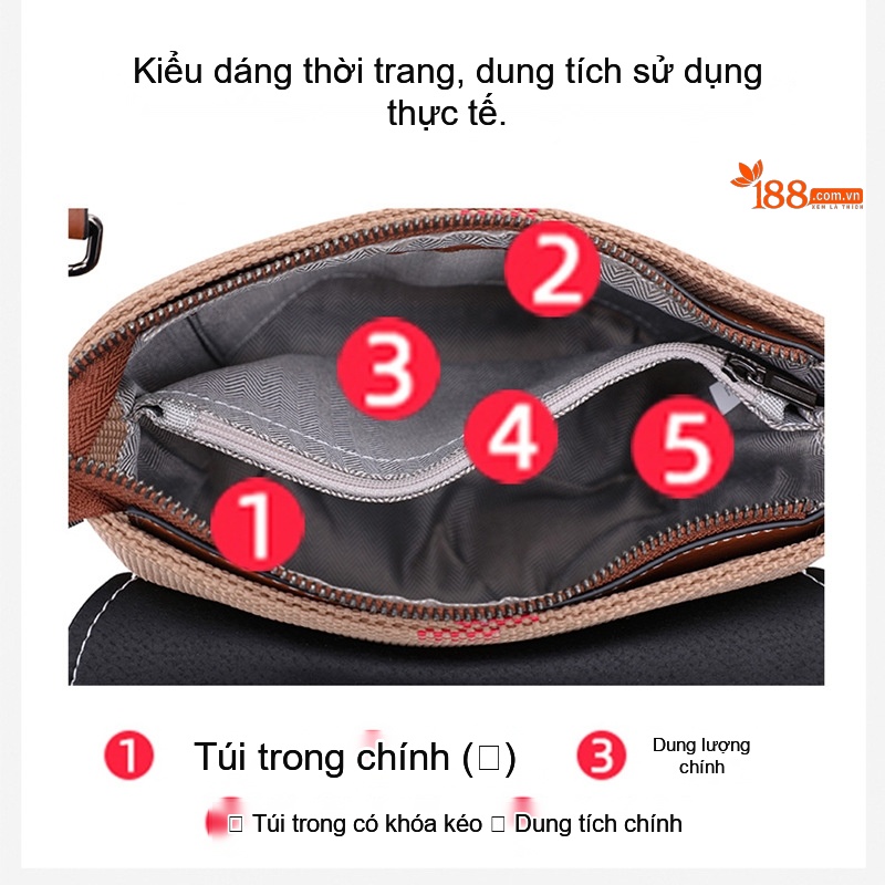 Túi Đeo Vai Nữ Da Bò Vải Canvas Kẻ Ô Cao Cấp Màu Nâu