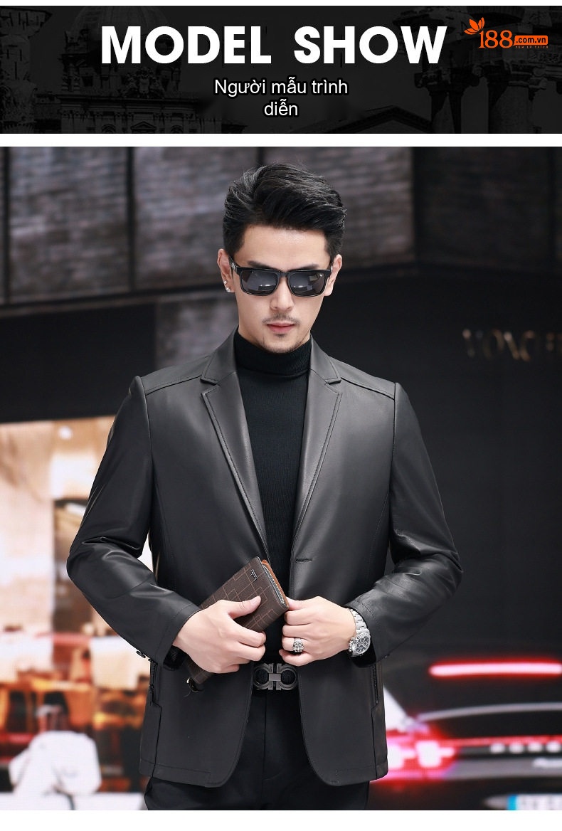 Áo Khoác Blazer Nam Da Cừu Thật Phong Cách Doanh Nhân Màu Đen chi tiết 12