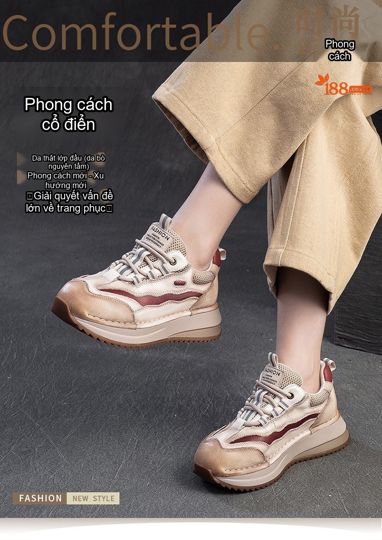 Giày Thể Thao Nữ Lưới Thoáng Khí Đế Bánh Mì Chiều Cao Đế Khoảng 4cm Màu Nâu, Xanh Lá, Vàng chi tiết 1