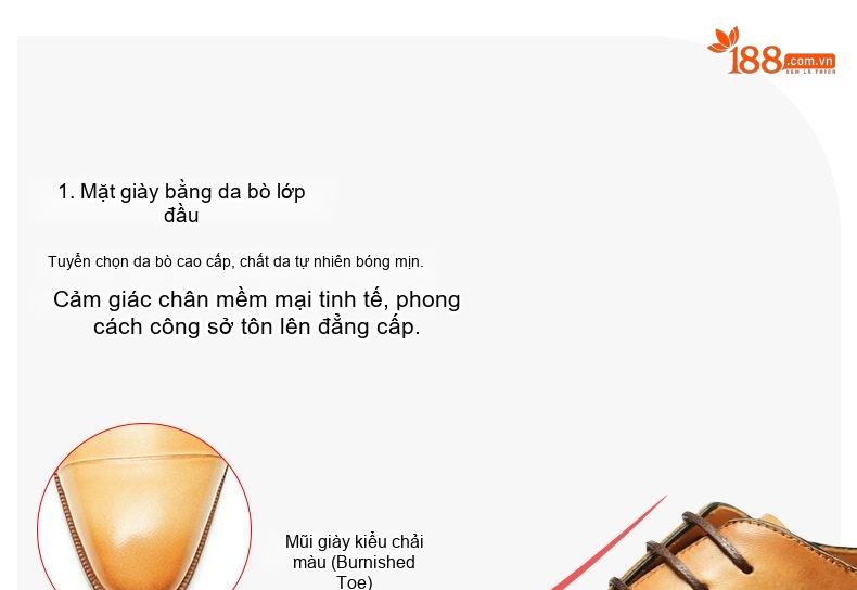 Giày Tây Oxford Nam Da Bò Thật Chiều Cao Đế Khoảng 3cm Màu Nâu Vàng, Đen chi tiết 5
