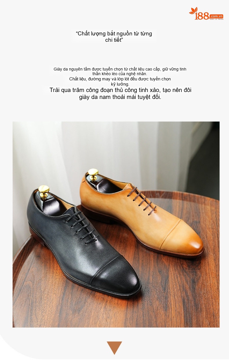 Giày Tây Oxford Nam Da Bò Thật Chiều Cao Đế Khoảng 3cm Màu Nâu Vàng, Đen chi tiết 2
