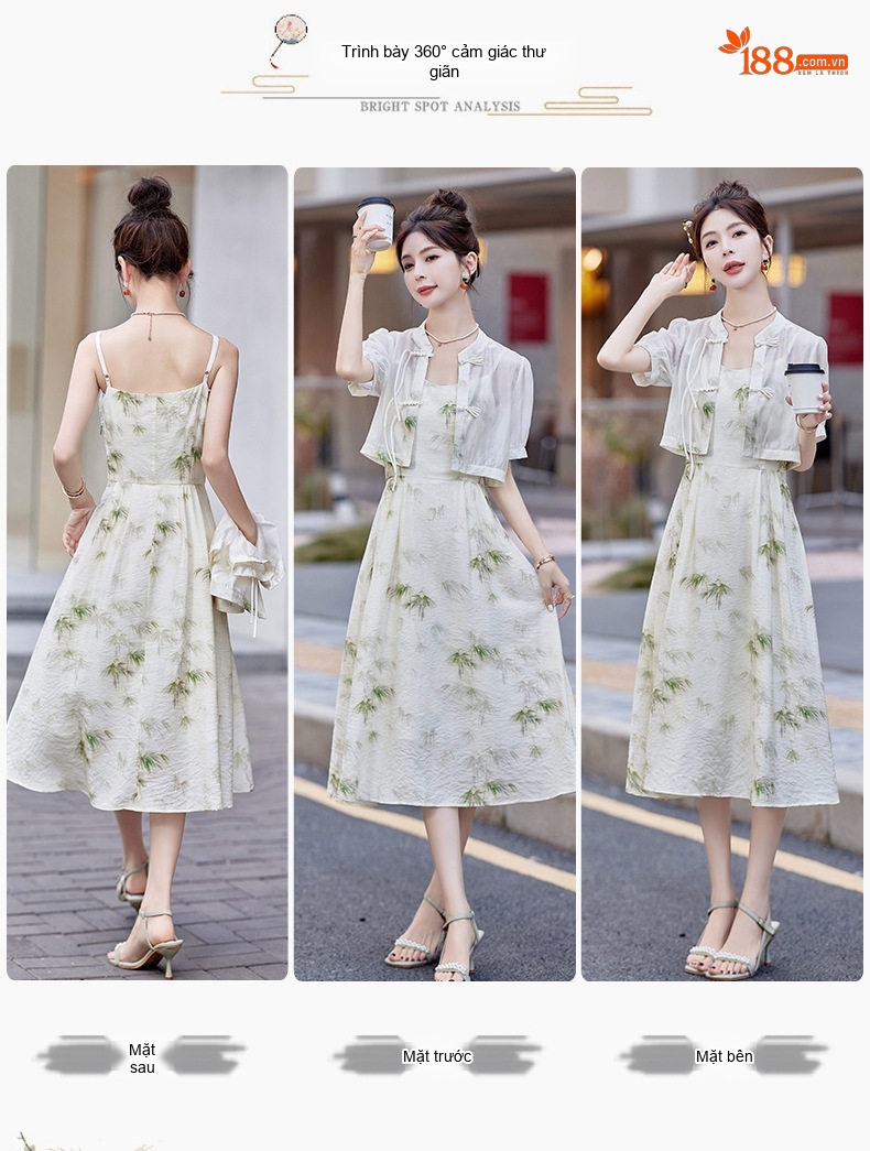 Váy Bộ Quốc Phong Trung Hoa Cách Tân Nữ Thiết Kế Khóa Cài Thanh Lịch Phong Cách Nhỏ Nhắn Màu Trắng, Hồng chi tiết 7
