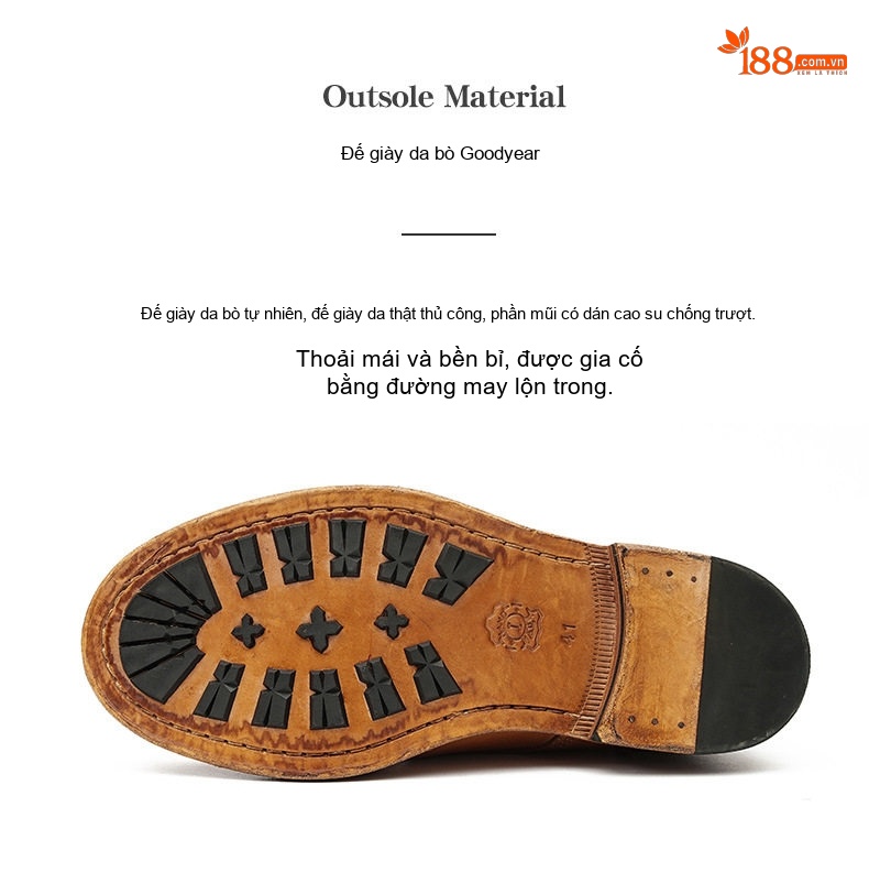 Giày Martin Nam Da Bò Cổ Cao Cổ Điển Mũi Tròn Chiều Cao Đế Khoảng 3cm Màu Nâu, Đen chi tiết 18
