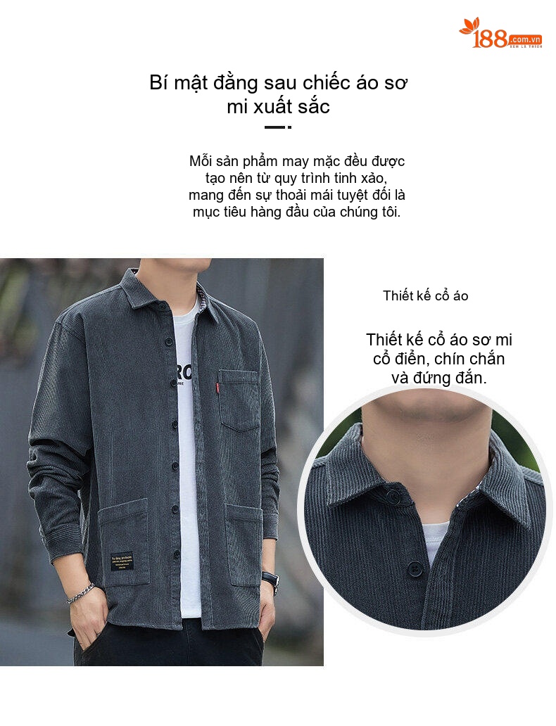 Áo Sơ Mi Nam Cotton Dài Tay Thu Đông Phong Cách Casual Màu Đen, Nâu, Xám, Xanh... chi tiết 7