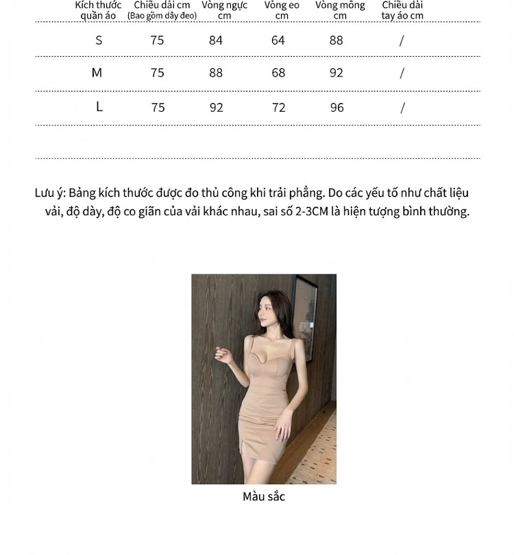 Váy Đầm Hai Dây Nữ Cổ chữ V Sâu Hở Lưng Xẻ Tà Ôm Body Gợi Cảm Màu Nâu, Đen, Trắng chi tiết 5