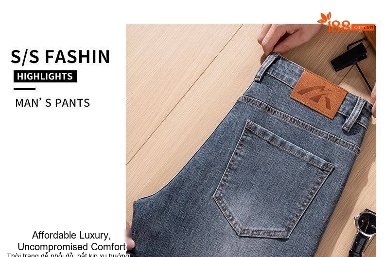 Quần Jean Nam Ống Đứng Cotton Dáng Rộng Co Giãn Thoải Mái Màu Xanh, Đen chi tiết 28