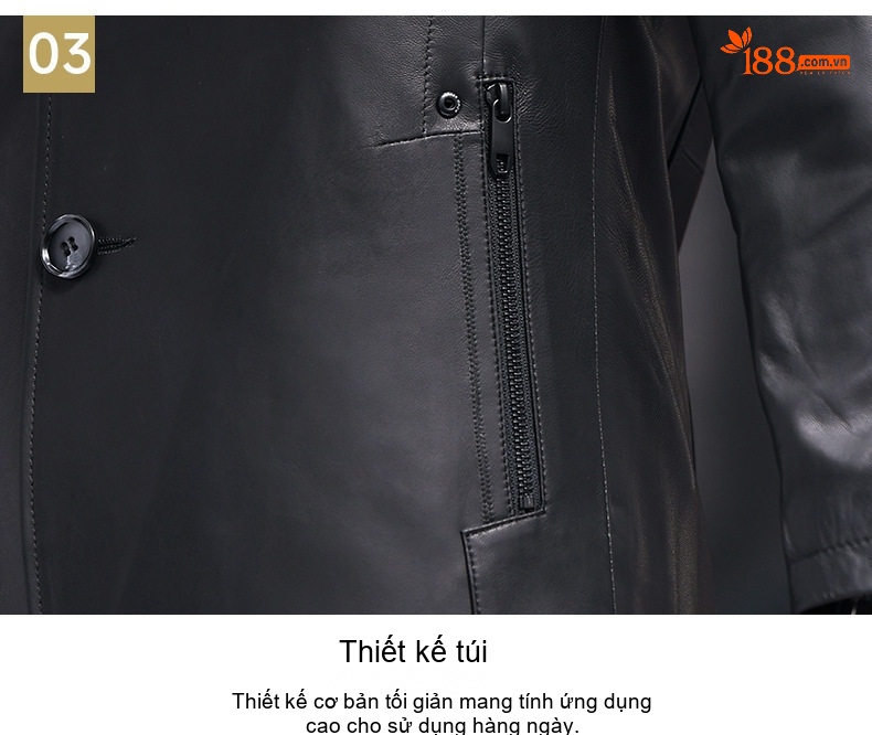 Áo Khoác Blazer Nam Da Cừu Thật Phong Cách Doanh Nhân Màu Đen chi tiết 22