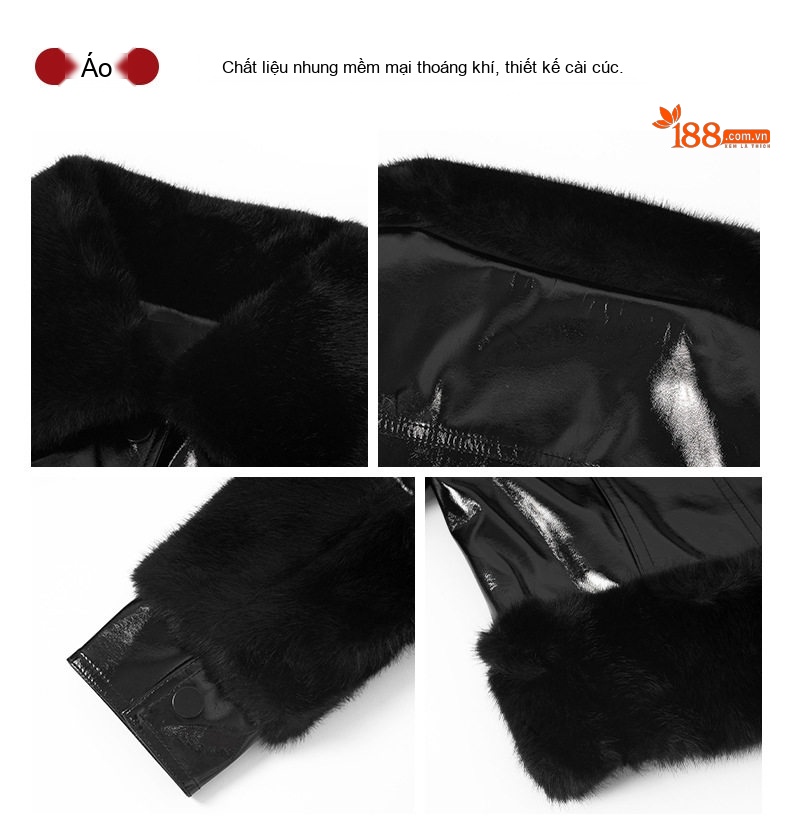 Set Áo Khoác Da Bóng Ngắn Tay Thu Đông và Chân Váy Bó Da Bóng Màu Đen chi tiết 4