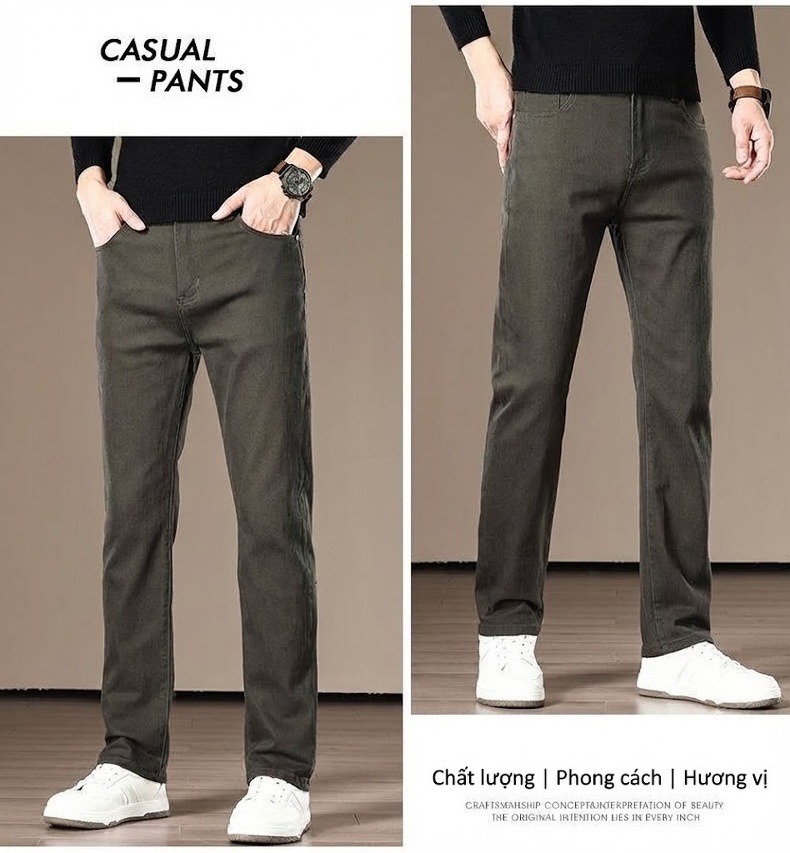 Quần Jean Nam Cotton Ống Đứng Co Giãn Thoải Mái Màu Nâu chi tiết 19