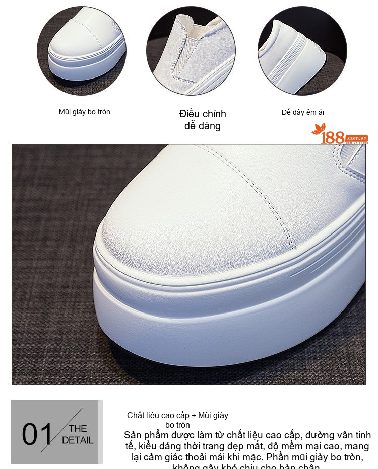 Giày Lười Nữ Da Bóng Đế Xuồng Chiều Cao Đế Khoảng 5cm Màu Trắng, Đen chi tiết 7
