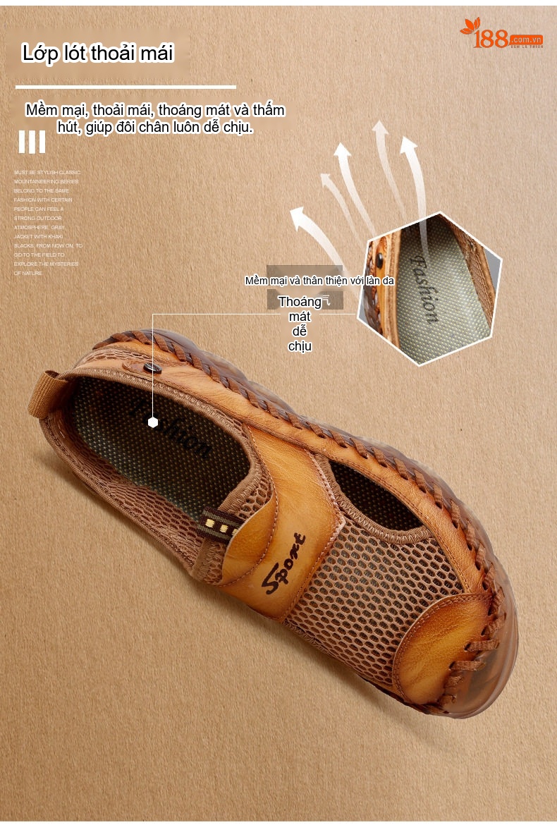 Sandal Nam Da Thật Quai Ngang Siêu Nhẹ Chiều Cao Đế Khoảng 3cm Màu Nâu, Đen chi tiết 8