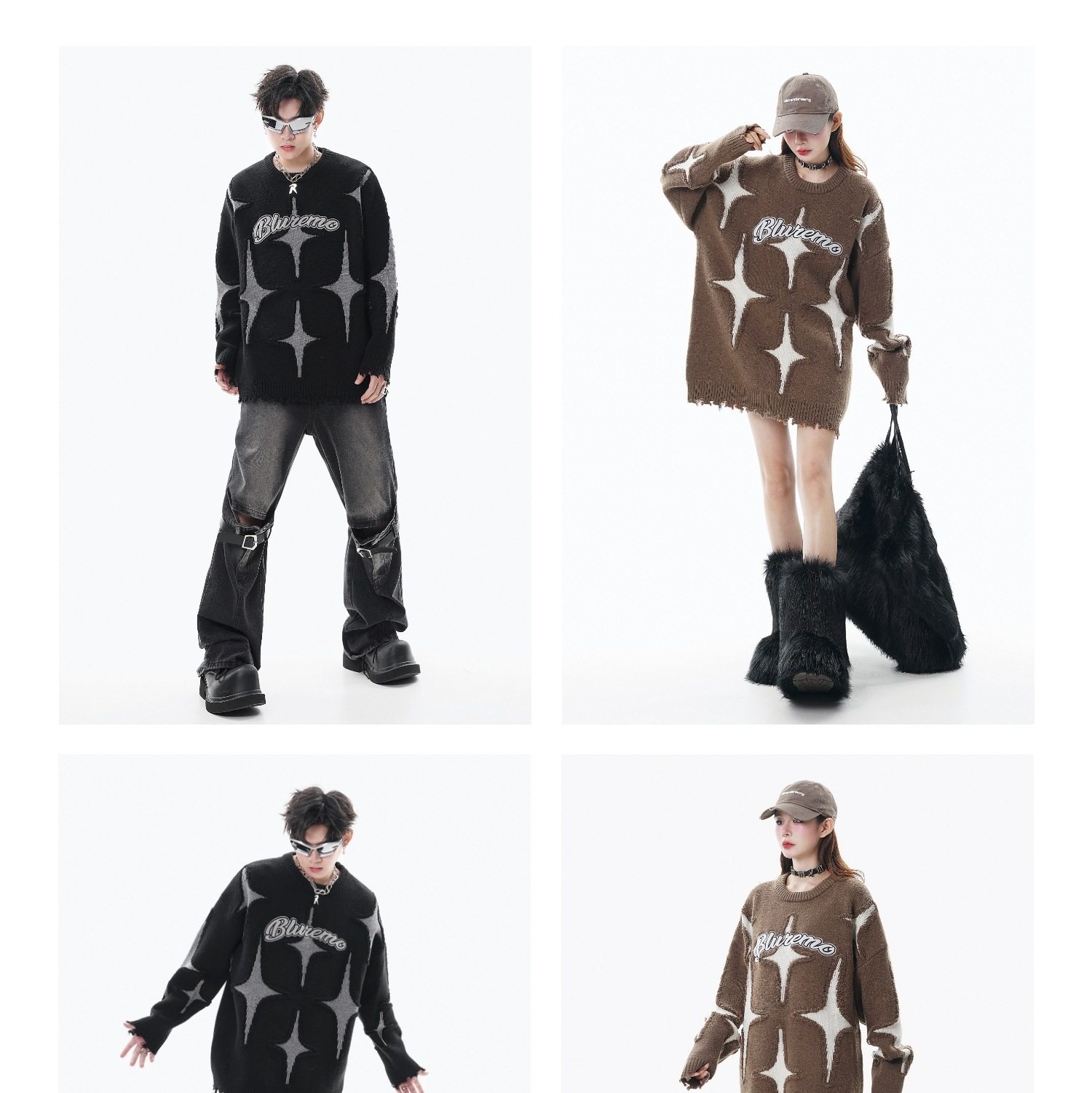 Áo Sweater Dệt Kim Cổ Tròn Tay Dài Họa Tiết Ngôi Sao Màu Nâu, Đen chi tiết 14