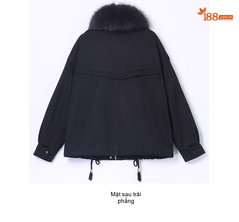 Áo Khoác Cotton Nữ Dáng Ngắn Lót Lông Cổ Lông Màu Đen, Xanh Rêu chi tiết 28