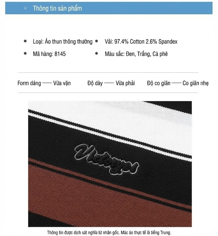 Áo Thun Nam Cotton Sọc Ngắn Tay Cổ Tròn Form Rộng Màu Đen, Nâu, Trắng chi tiết 10