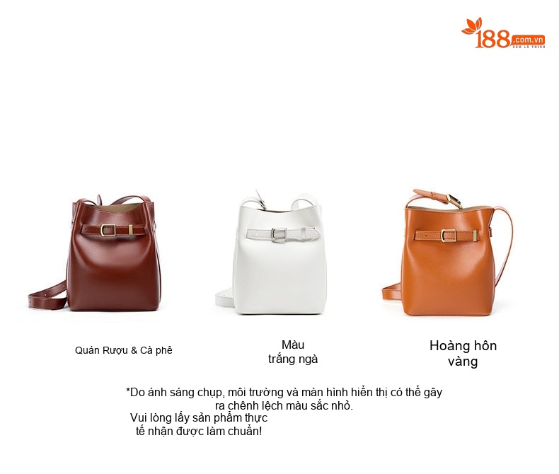 Túi Đeo Vai Nữ Da Thật Dáng Bucket Vintage Màu Nâu, Trắng chi tiết 2