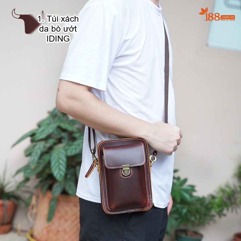 Túi Đeo Chéo Mini Nam Nữ Da Bò Retro Đa Năng