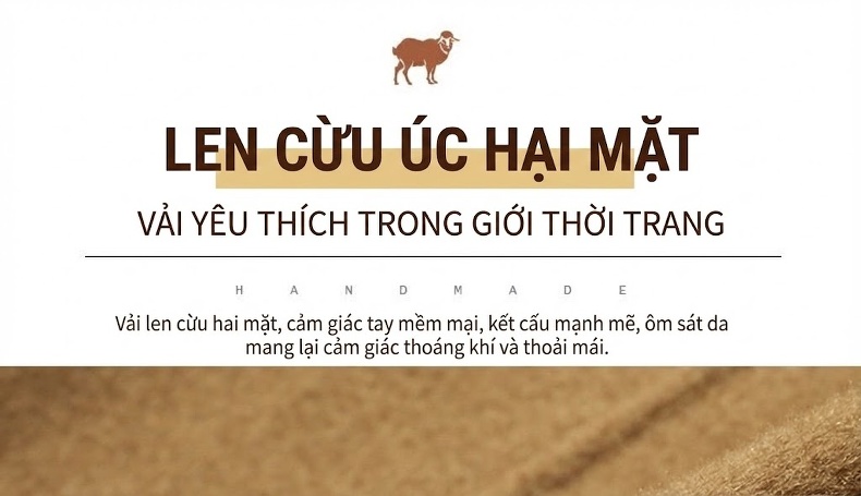 Áo Khoác Dạ Nam Lông Cừu Hai Mặt Dáng Dài Cúc Đôi Thủ Công Màu Nâu, Xanh Navy, Đen chi tiết 2