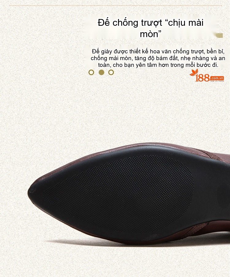 Giày Búp Bê Nữ Da Bò Mũi Nhọn Buộc Dây Chiều Cao Đế Khoảng 1cm Màu Nâu, Vàng chi tiết 6