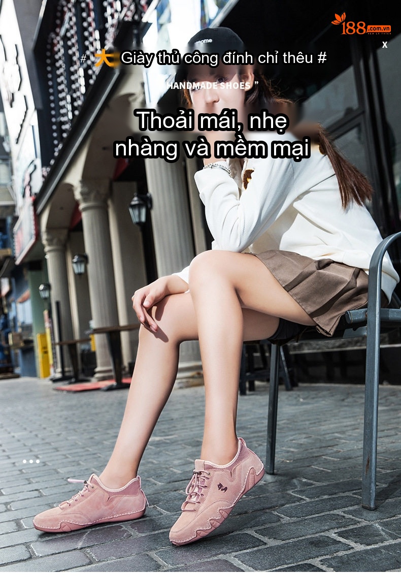 Giày Outdoor Buộc Dây Nữ Da Thật Bàn Chân To Chiều Cao Đế Khoảng 3cm Màu Hồng, Nâu, Xám, Đen chi tiết 1
