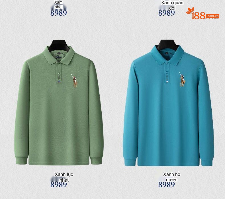 Áo Polo Tay Dài Nam Cotton Cổ Bẻ Dáng Ôm Mùa Thu Màu Cam, Đỏ, Be, Xám... chi tiết 13