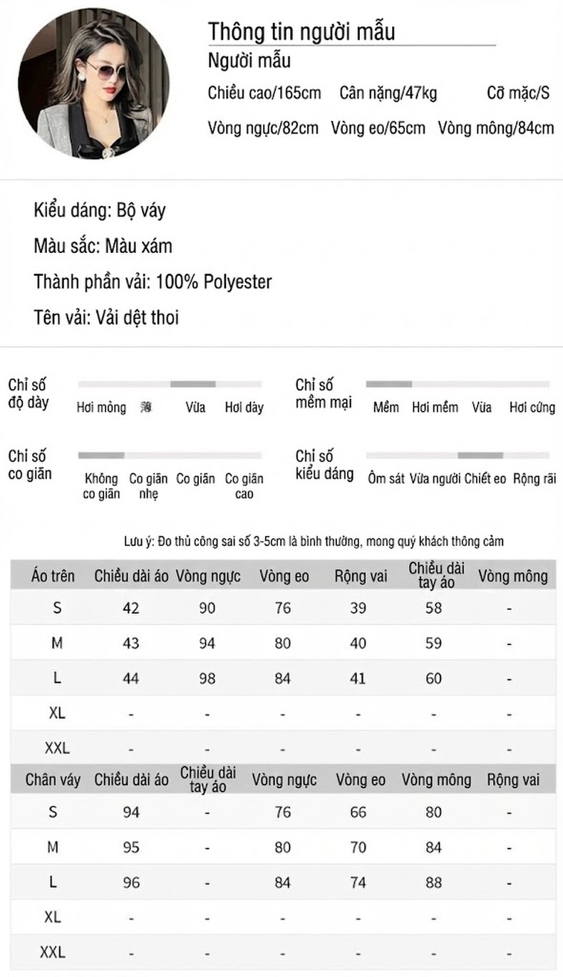 Set Áo Khoác Lửng và Đầm Hai Dây Nữ Dáng Ôm Pháp Sang Trọng Màu Xám, Đen chi tiết 3
