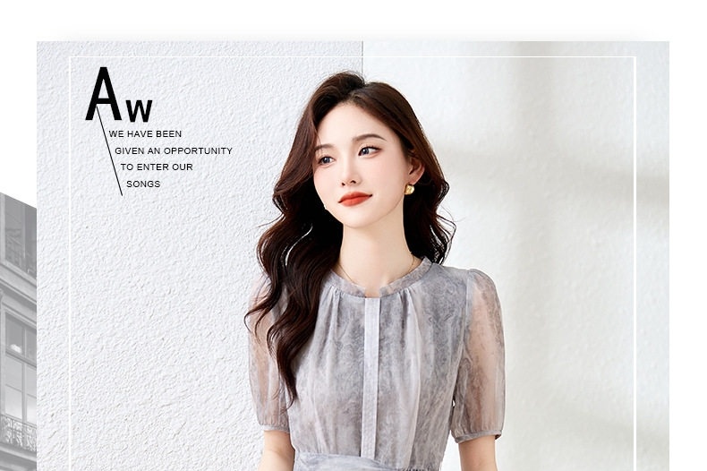 Đầm Xòe Nữ Tay Ngắn Thiết Kế Thanh Lịch Thoáng Mát Chất Liệu Voan Màu Hồng, Xám chi tiết 4