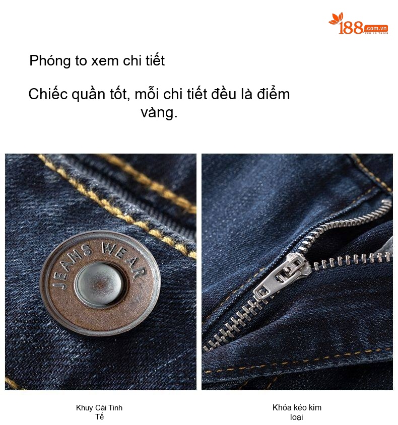 Quần Jean Ống Rộng Nam Dáng Suông Phong Cách Retro Màu Xanh Dương, Đen chi tiết 5