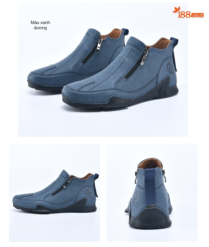 Giày Boot Nam Cổ Cao Khóa Kéo Bên Chiều Cao Đế Khoảng 3cm Màu Đen, Xanh Dương, Nâu chi tiết 26
