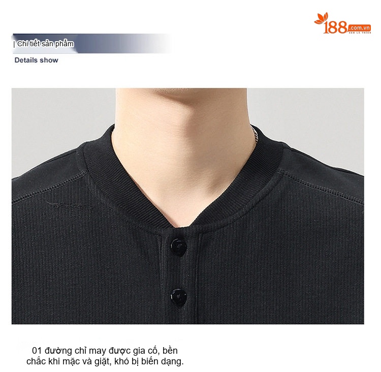Áo Sweatshirt Tay Dài Cổ Henley Phong Cách Retro Mỹ Form Rộng Màu Đen, Xanh Olive, Đỏ Tía chi tiết 22