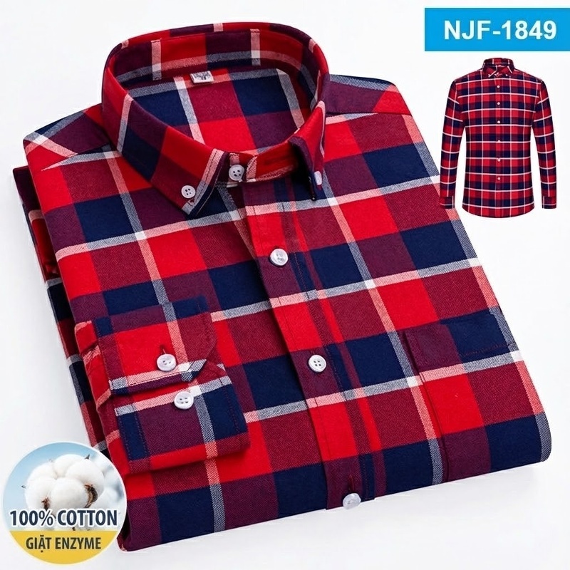 Áo Sơ Mi Tay Dài Cotton Oxford Dáng Rộng Thoải Mái Màu Trắng, Xám, Xanh, Đỏ...