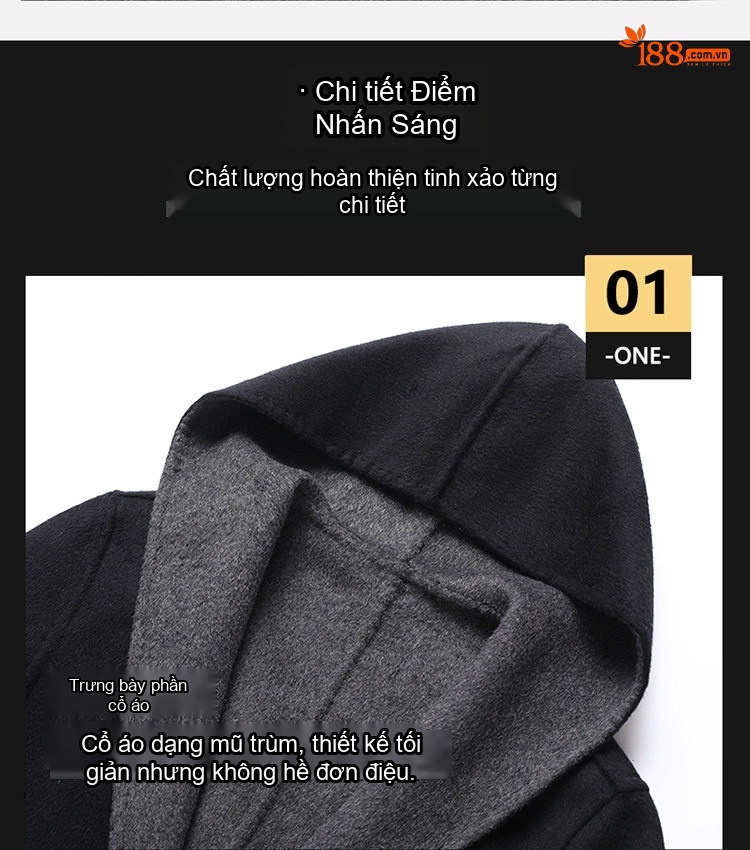 Áo Khoác Dạ Nam Hai Mặt Có Mũ Trùm Đầu Phong Cách Thời Trang Màu Đen, Xám, Nâu, Xanh Olive chi tiết 7