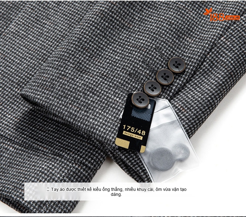 Áo Vest Blazer Nam Họa Tiết Chân Chim Co Giãn Chống Nhăn Dáng Ôm Vừa Vặn Màu Xám chi tiết 25